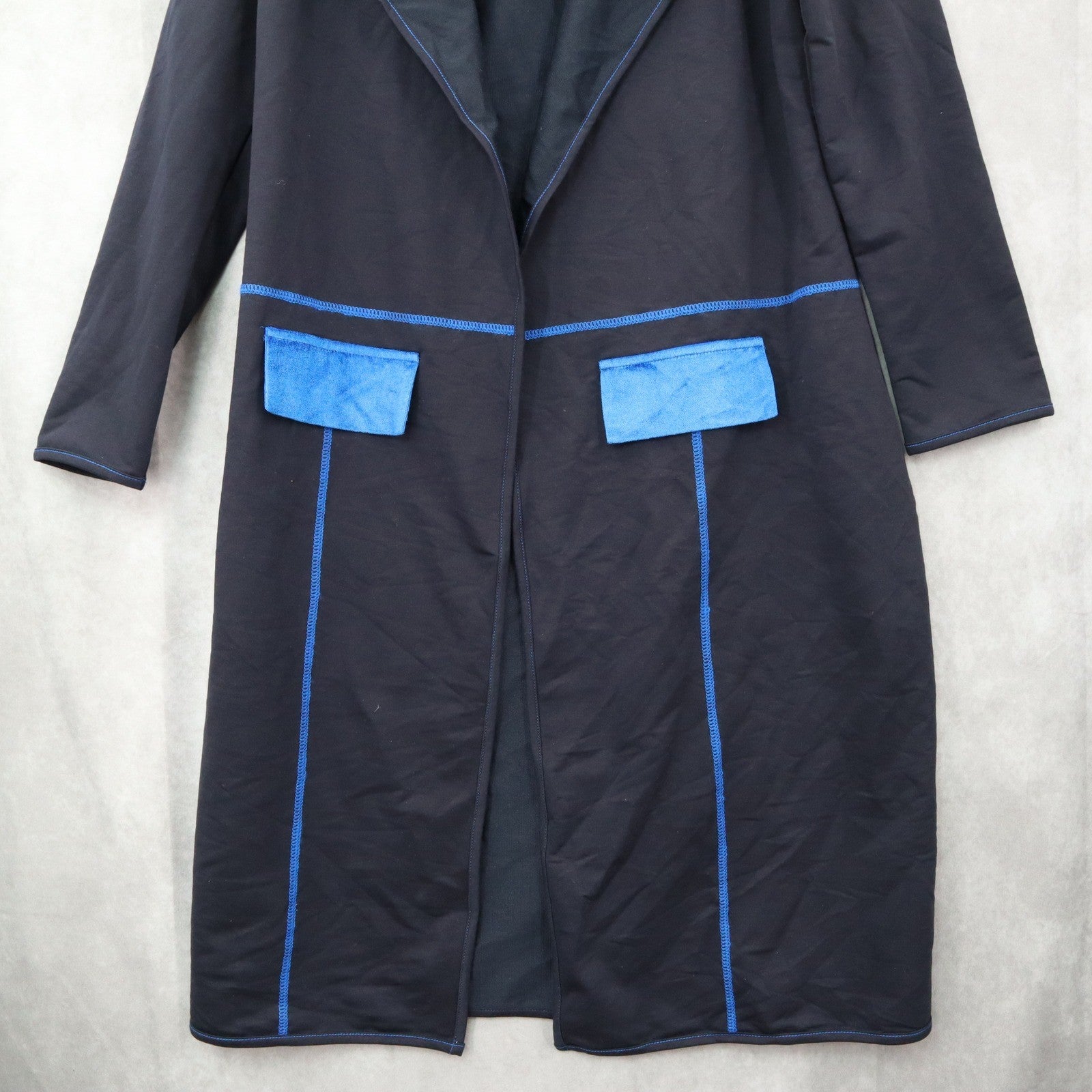 Zentoni Black Peak Lapel Blue Collar Flap Pocket Regency Trench Coat Jacket M