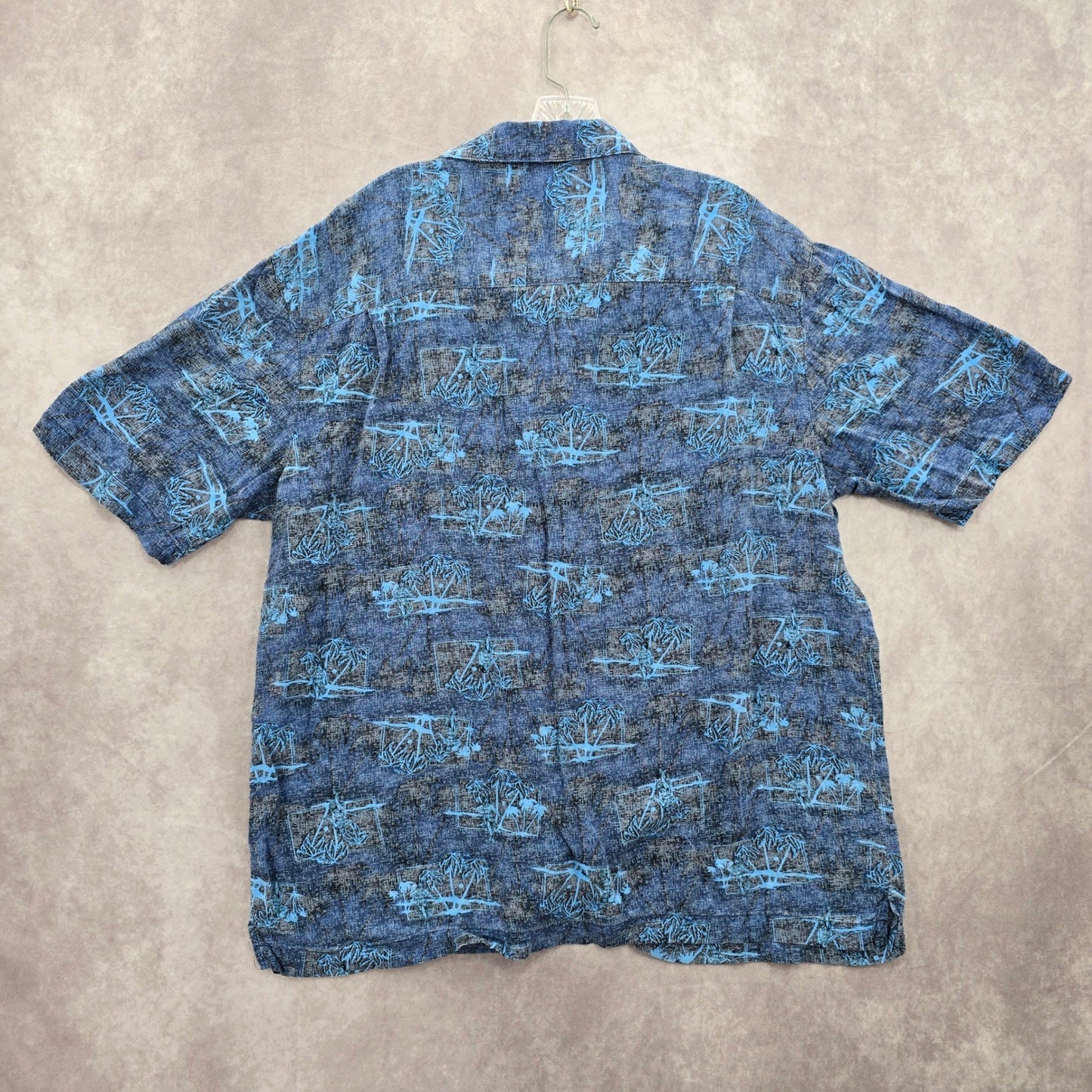 George Blue Beach Palm Tropical Surf Island Relaxed Hawaiian Shirt Large