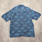 George Blue Beach Palm Tropical Surf Island Relaxed Hawaiian Shirt Large