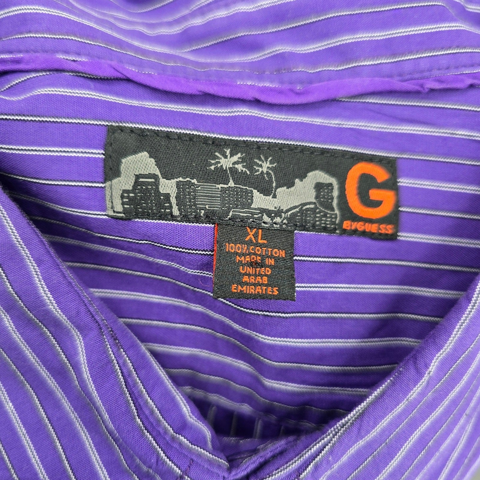 G By Guess Purple Stripe Mens Button Down Long Sleeve Cotton Dress Shirt XL