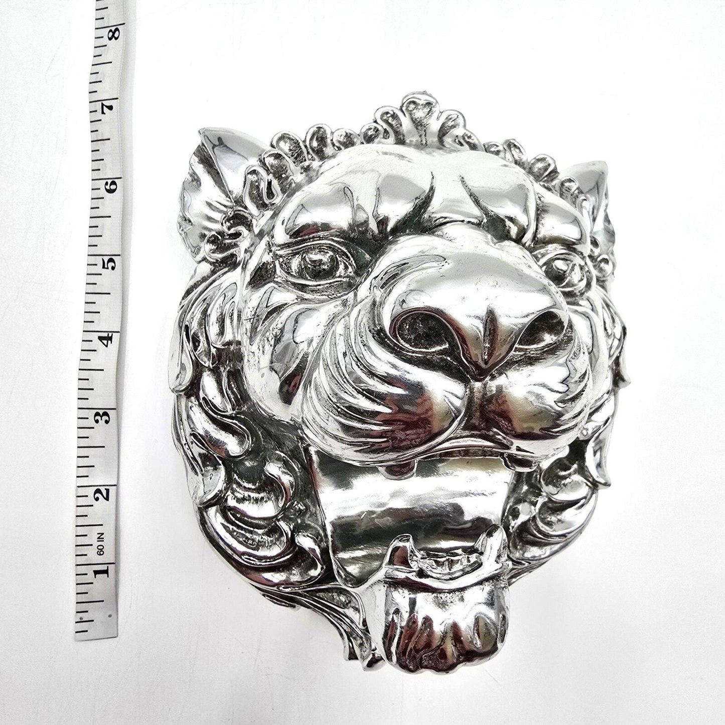 Silver Metallic Lion Head Wall Art Aluminum Mount Plaque Hanging Home Decor