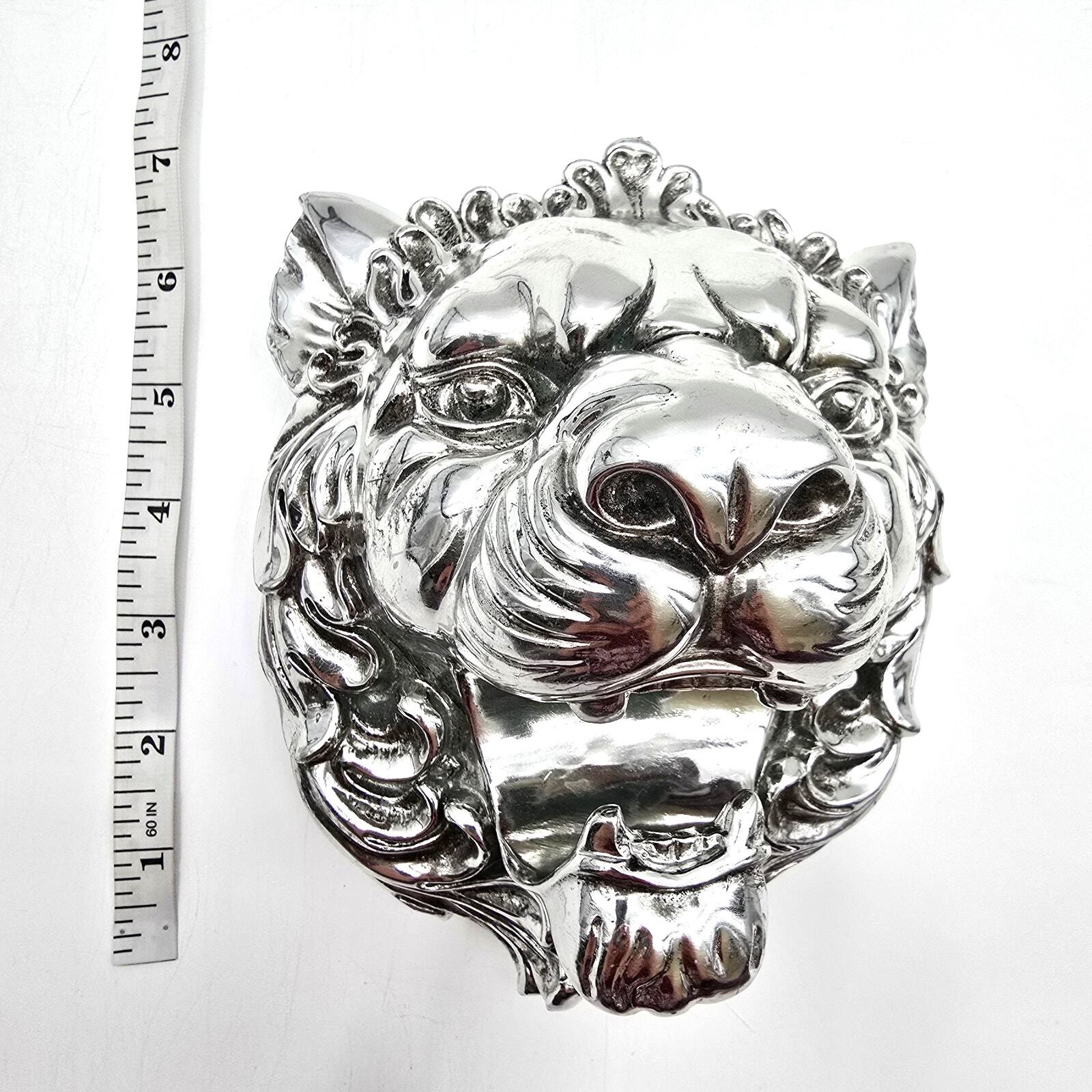 Silver Metallic Lion Head Wall Art Aluminum Mount Plaque Hanging Home Decor
