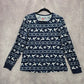 Holiday Time Blue Christmas Snow Flake Reindeer Print Pajama Top Medium