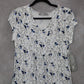 Riders by Lee White Floral Midi Dress Blue V-Neck Casual A-Line Flare S Small