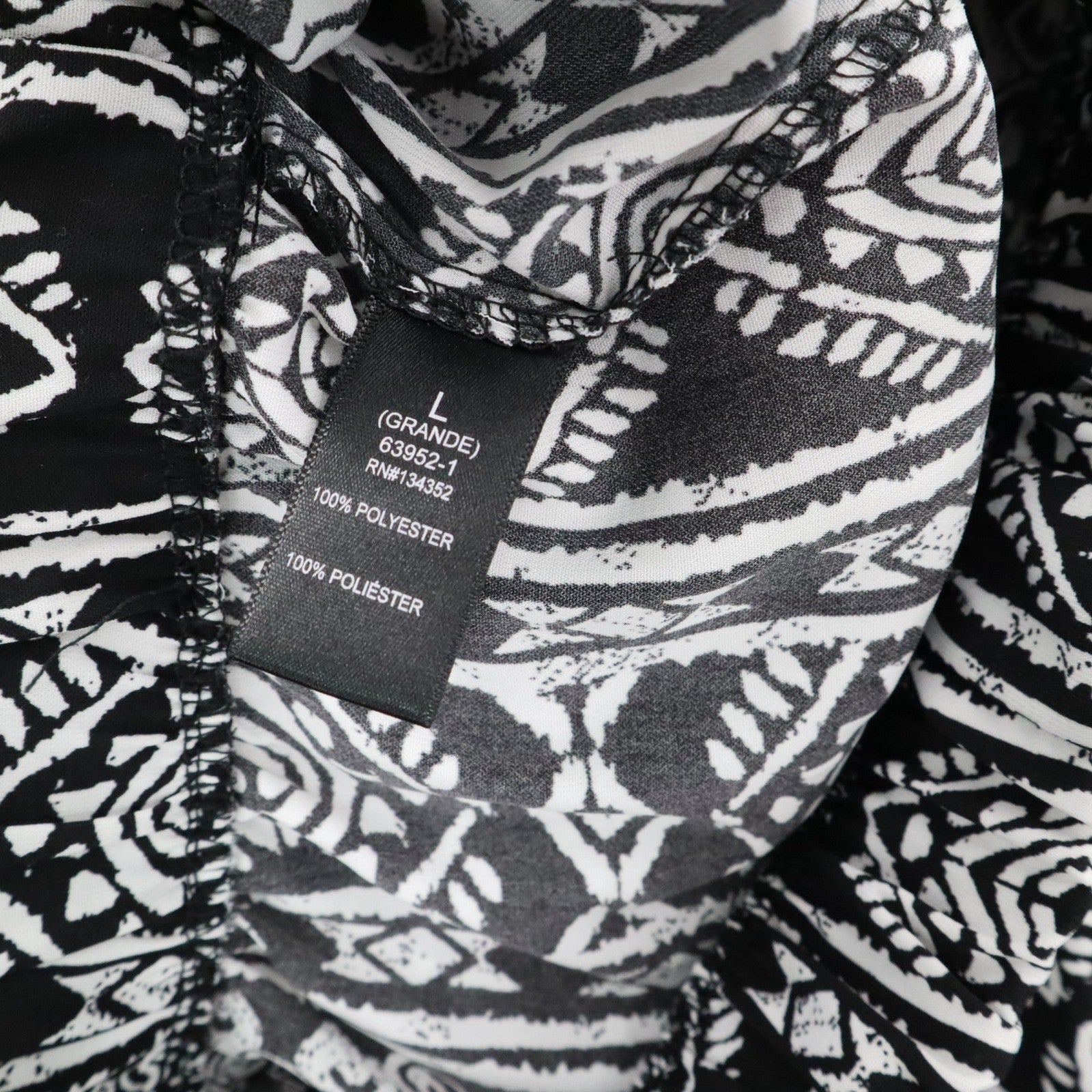 Ambiance Apparel Black White Harem Boho Geometric Print Tapered Pants L Large