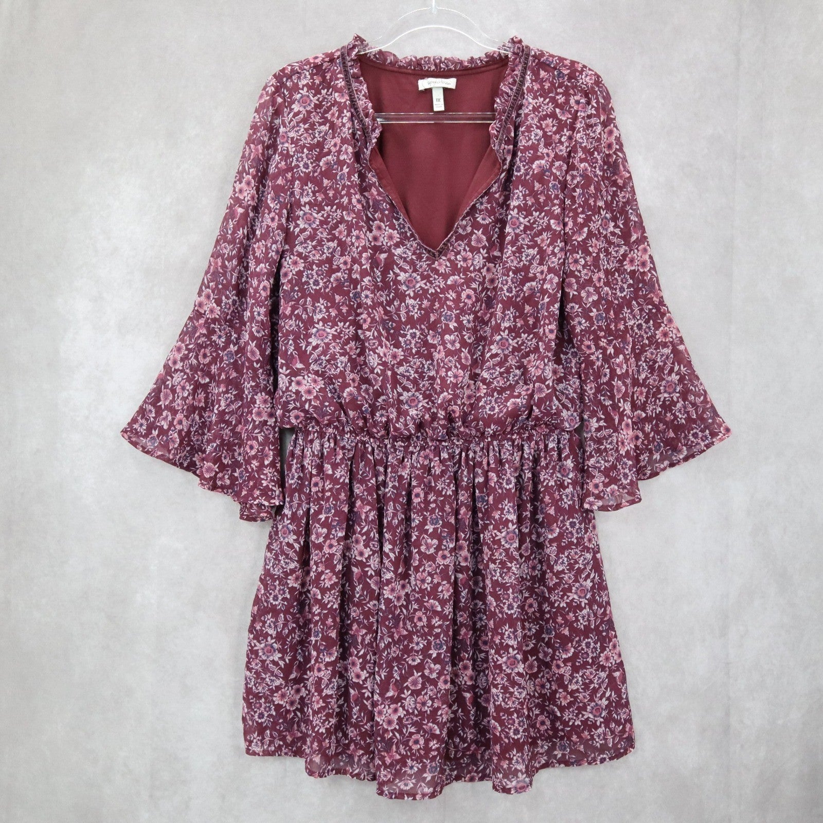 Speechless Purple Floral Fit Flare Boho Ruffle Flirt Bell Sleeve Dress Plus 1X
