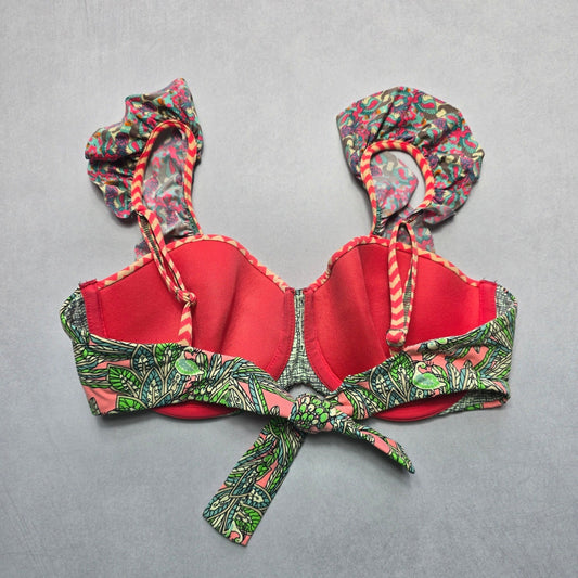 Maaji Pink Geometric Ruffle Padded Tie Floral Swim Bra Beach Bikini Top L Large