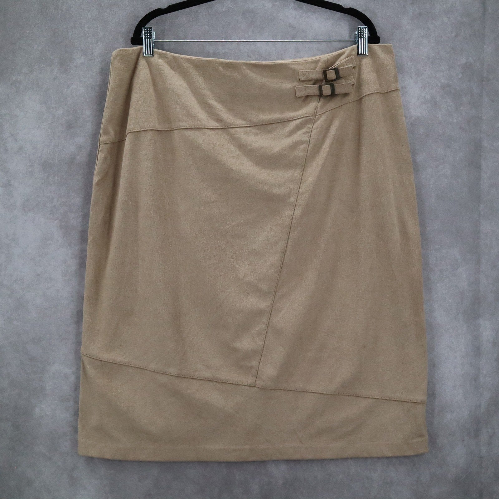 Cato Tan Pencil Buckle Faux Suede Western Zip Stretch Knee Length Skirt Plus 18W