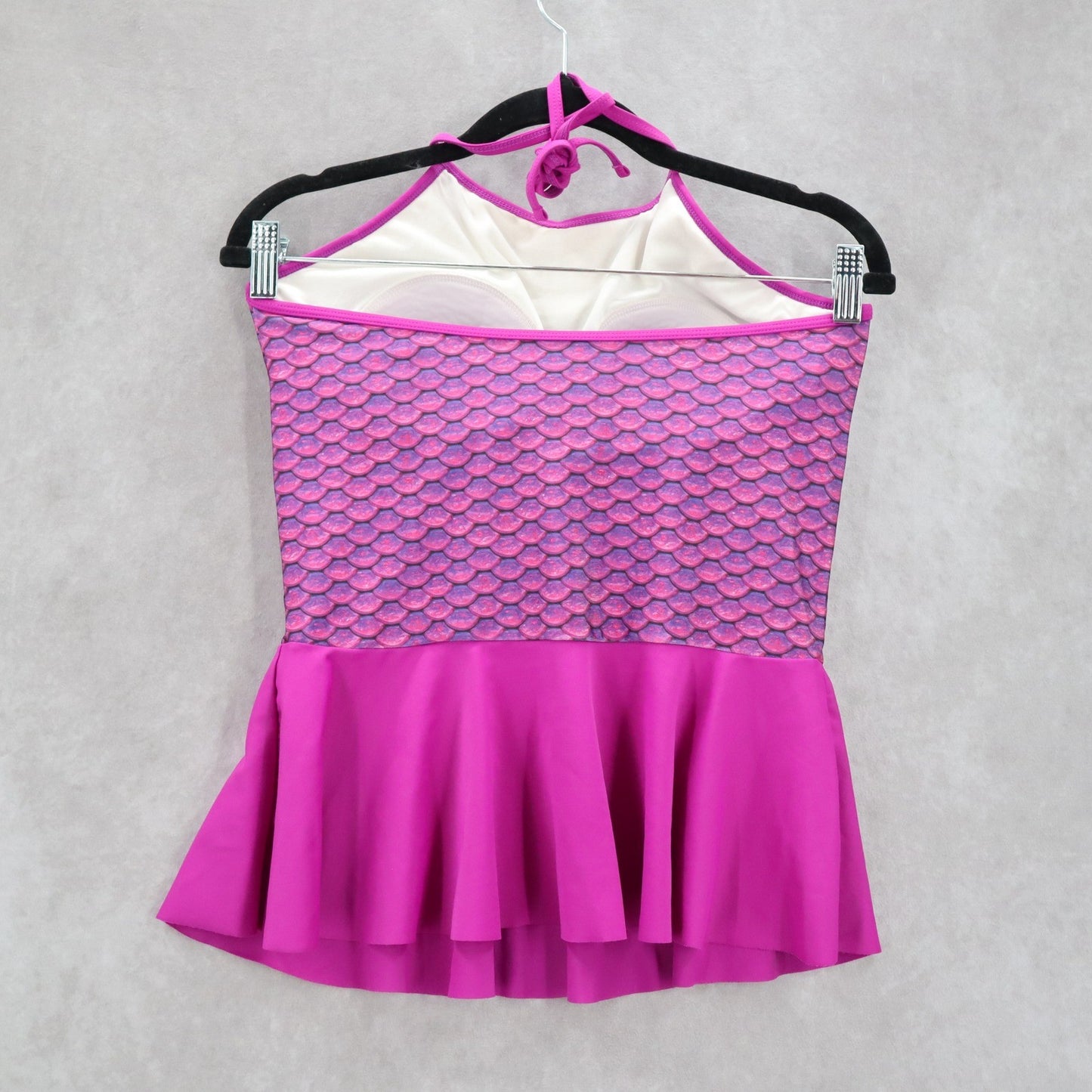 Fin Fun Mermaidens Purple Mermaid Ruffle Halter Tie Padded Bra Tankini Top Small