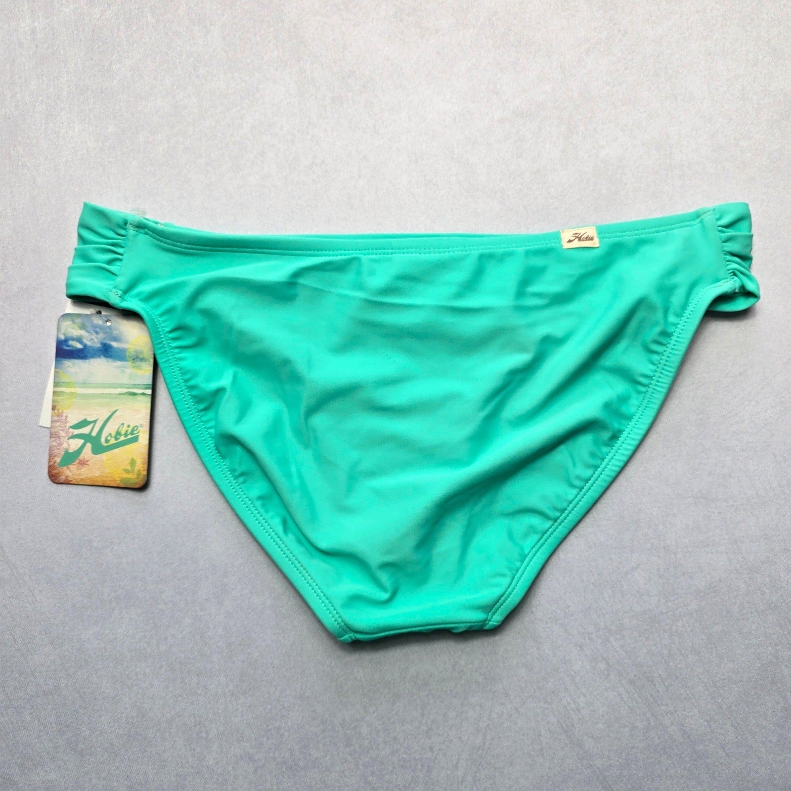 Hobie Green Bead Embroidered Floral Swim Beach Flirty Boho Bikini Bottom Large