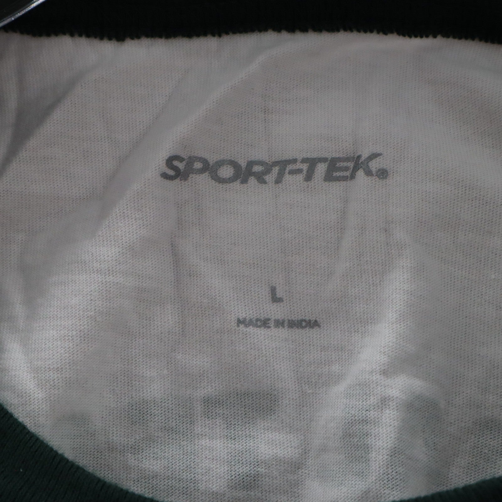 Sport Tek White Green Mineritos Baseball Tee Tshirt Raglan Top L Large
