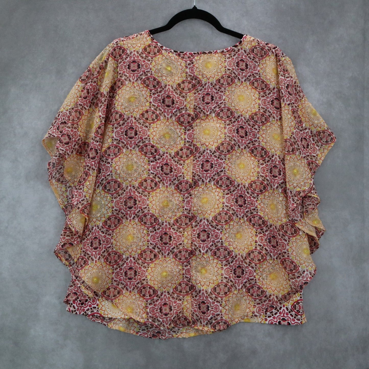 Kim Rogers Yellow Floral Dolam Casual Daisy Shine Palm Spring Bead Top Blouse XL