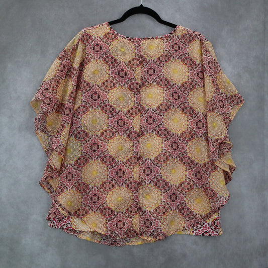 Kim Rogers Yellow Floral Dolam Casual Daisy Shine Palm Spring Bead Top Blouse XL