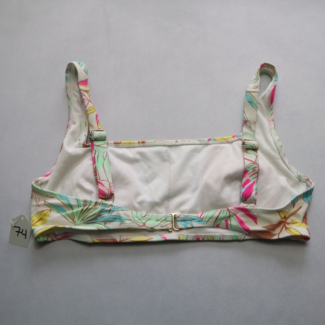 No Boundaries Pink Floral Boho Swim Sports Bra Beach Bralette Bikini Top L Large