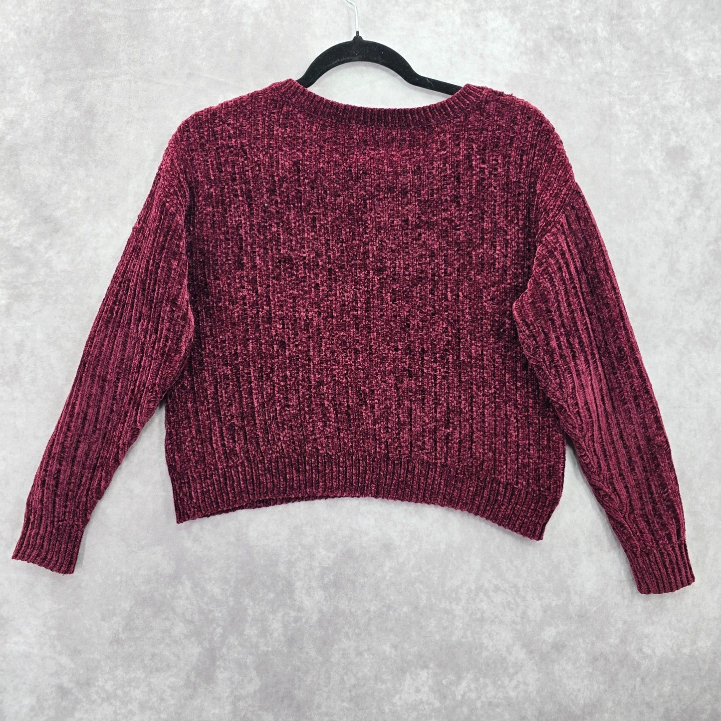 Arizona Red Chenille Ribbed Sleeve Y2K VTG Academia Crop Cozy Sweater Medium
