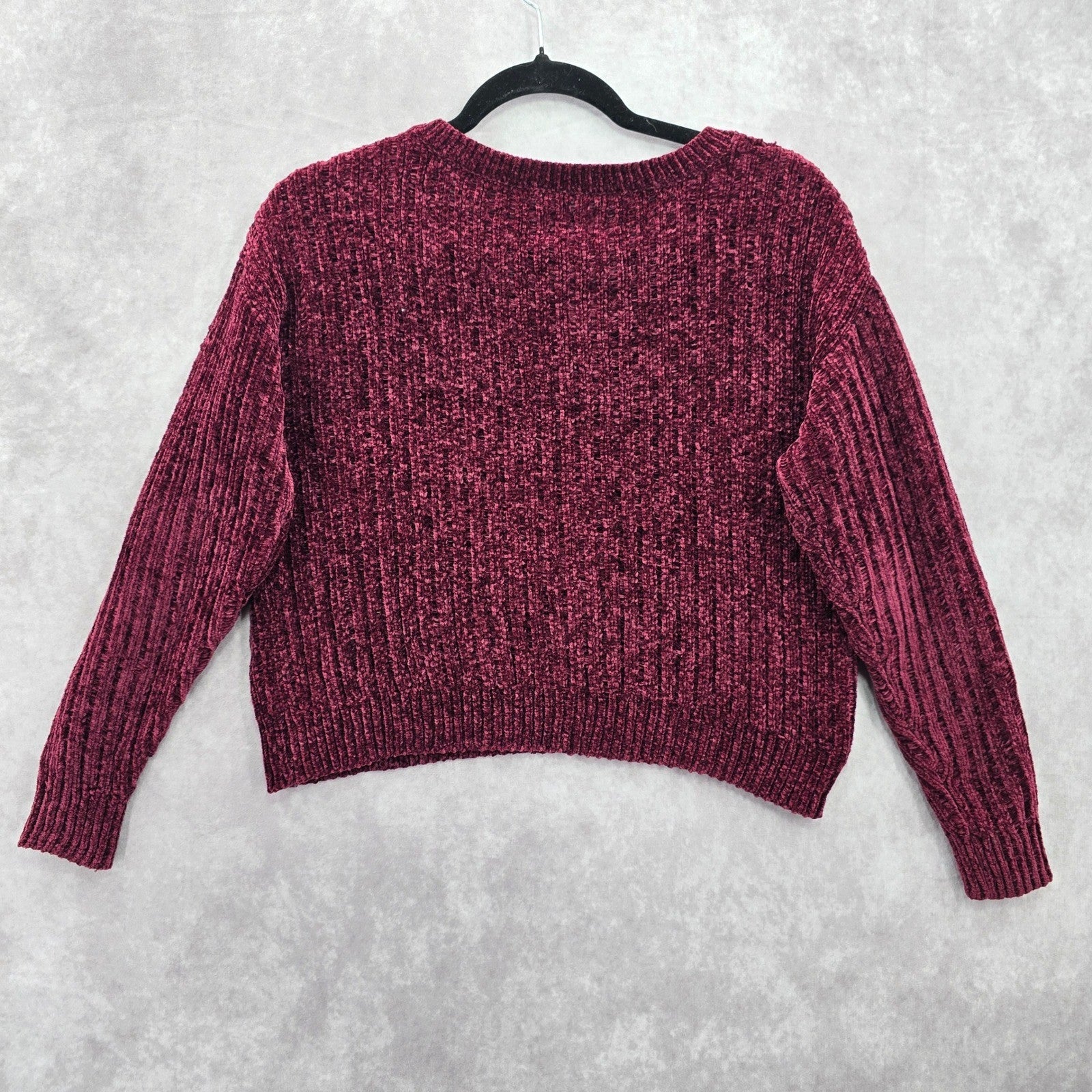 Arizona Red Chenille Ribbed Sleeve Y2K VTG Academia Crop Cozy Sweater Medium