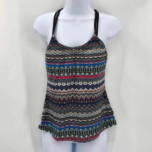Black Flower Tankini Swimsuit Swimwear Halter Top Padded Bra Size M