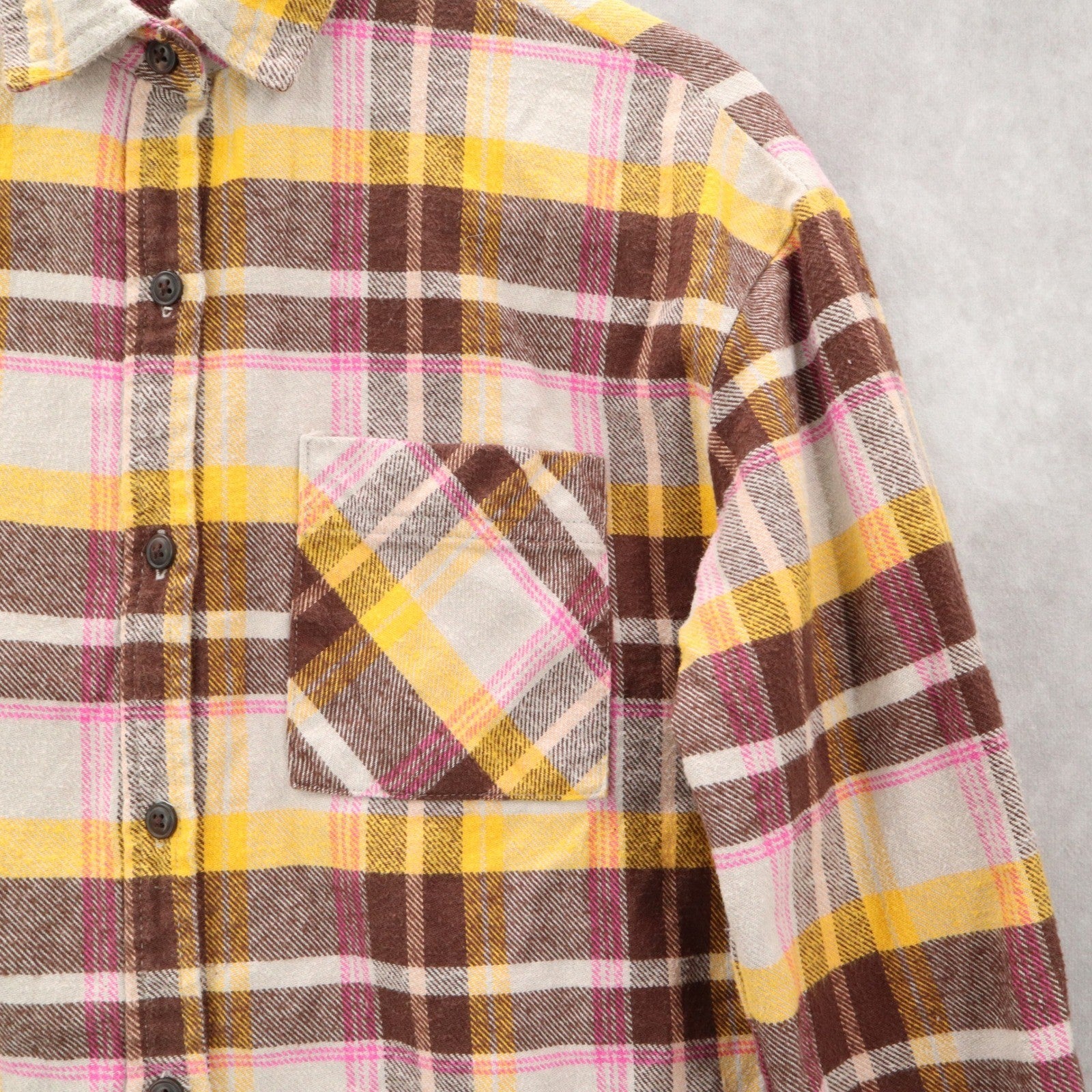 Wild Fable Yellow Flannel Plaid Long Sleeve Button Down Western Utility Shirt XS