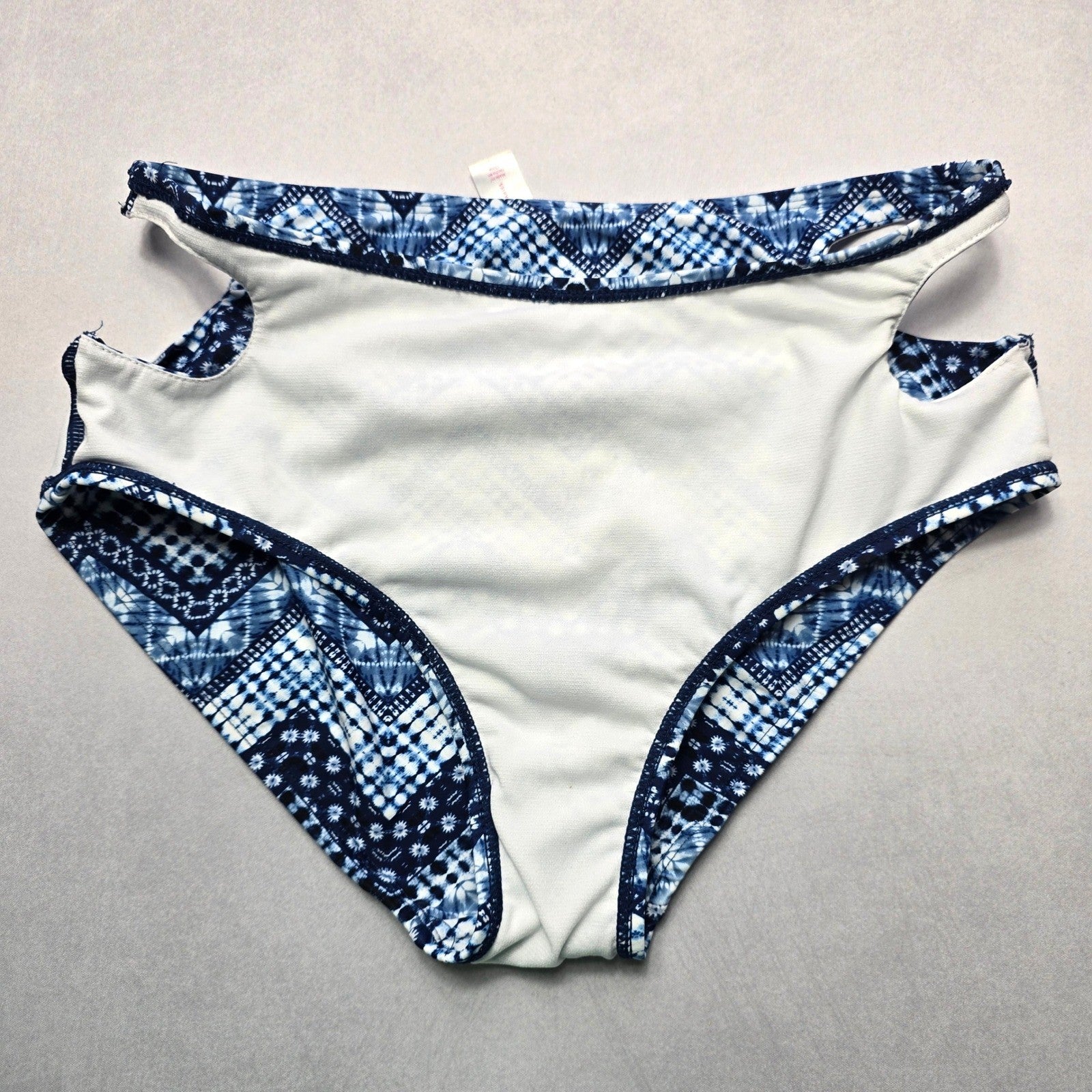 No Boundaries Blue Geometric Cutout Swim Beach Cheeky Bikini Bottom Large