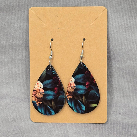 Black Teardrop Hook Floral Handmade Earrings JB1E4