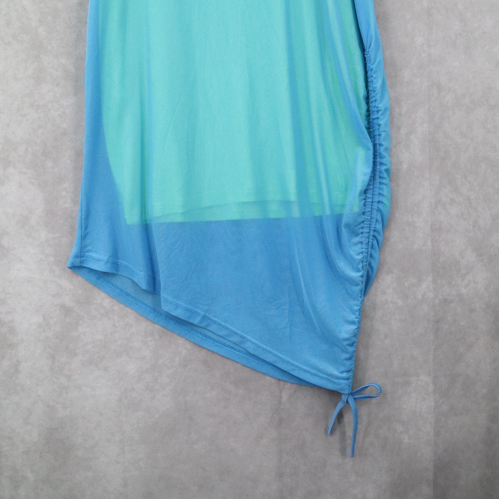 Blue Neon Bodycon Dress Spaghetti Strap Asymmetrical Hem Mesh Ruched Side Small