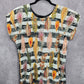Takaya Siam Black Short Sleeve Maxi Feather Print Sheer Ruffle Dress Medium