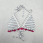 White Stripe Boho Pink Halter Tie Swim Sports Bra Beach Bikini Top M Medium