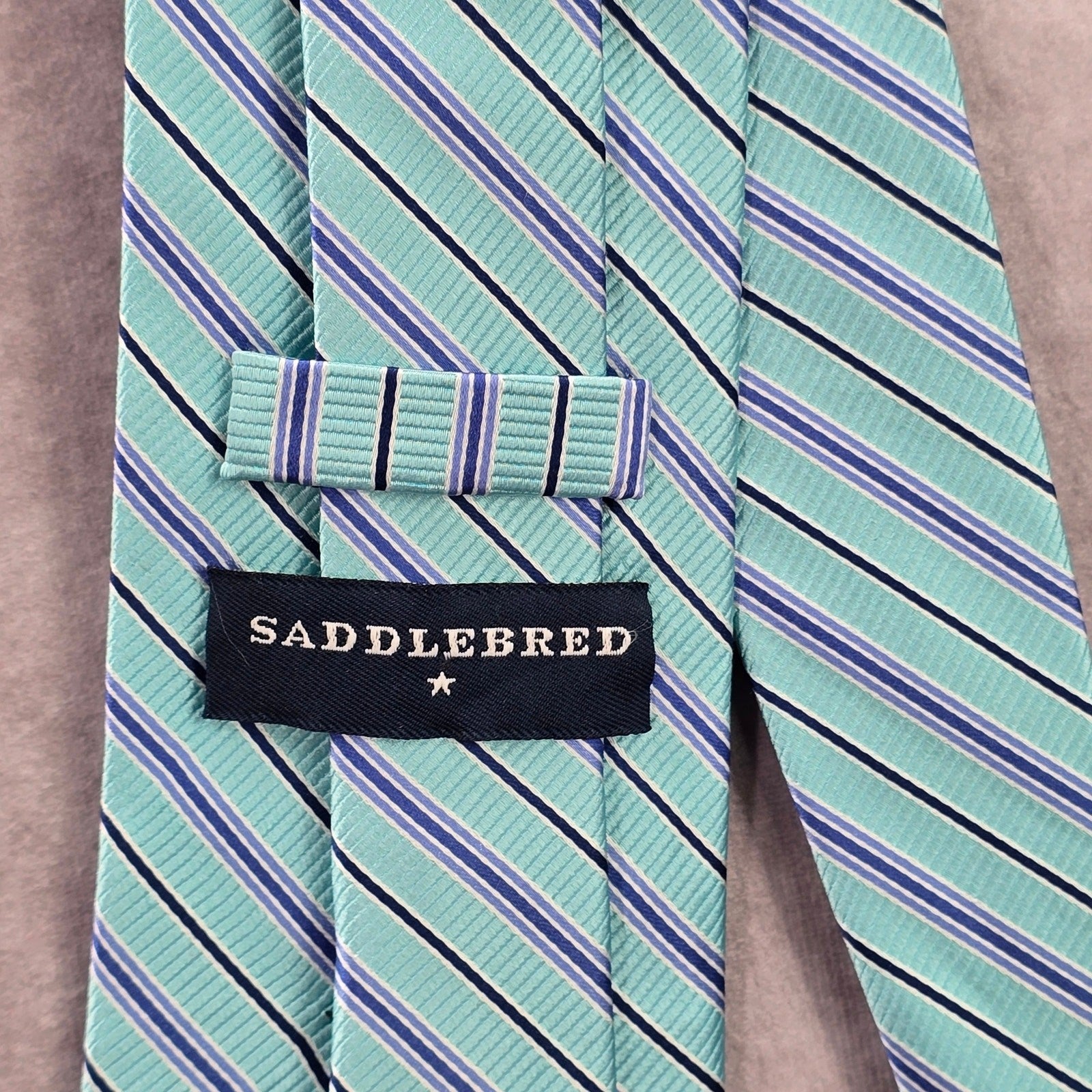 Saddlebred Blue Stripe Repp Geometric Executive 100% Silk Men's Neck Tie