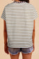 Khaki Stripe Leopard Patchwork Round Neck Loose T Shirt