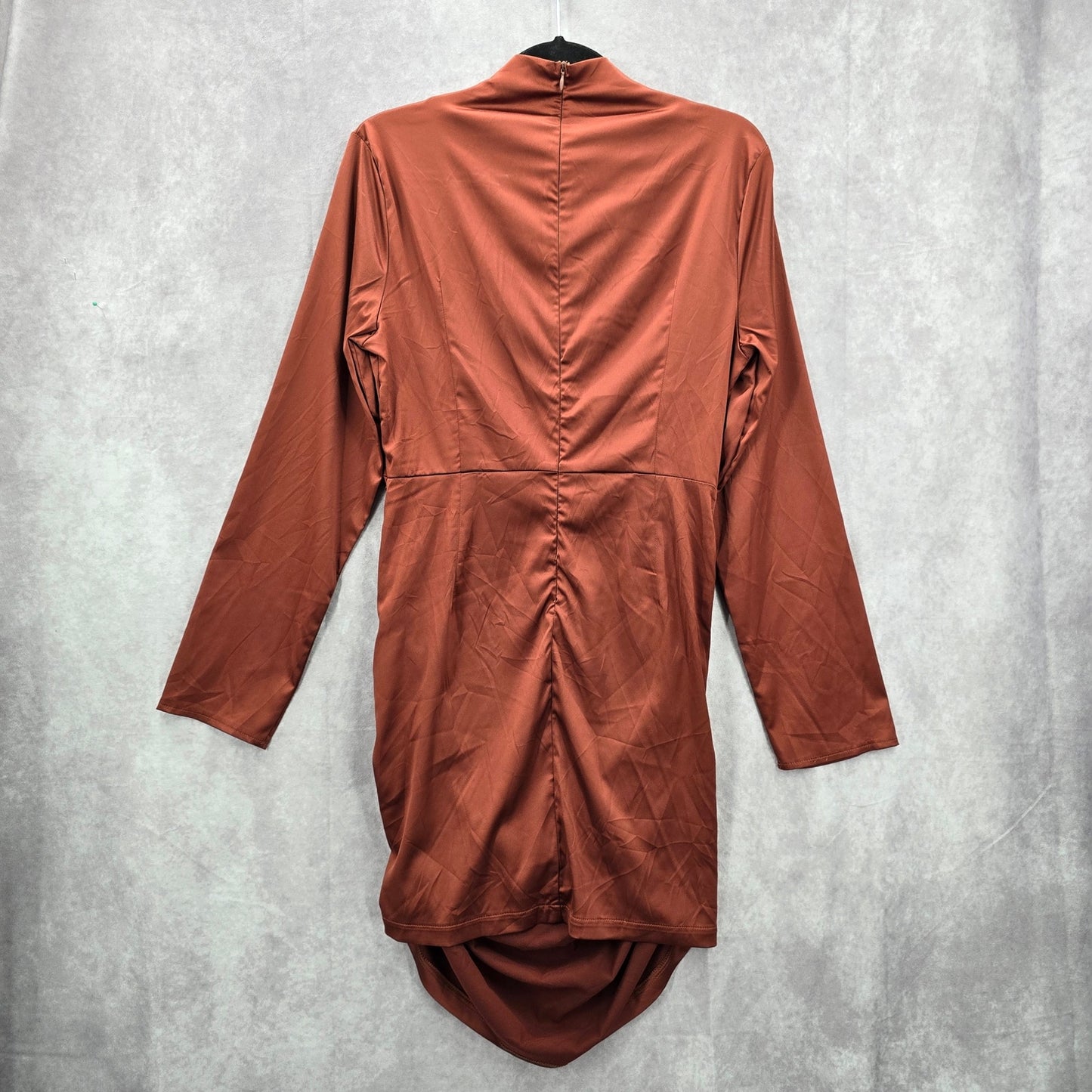 Shein Brown Copper Drape Long Sleeve Zipper Party Y2K Indie Dress Medium 8/10