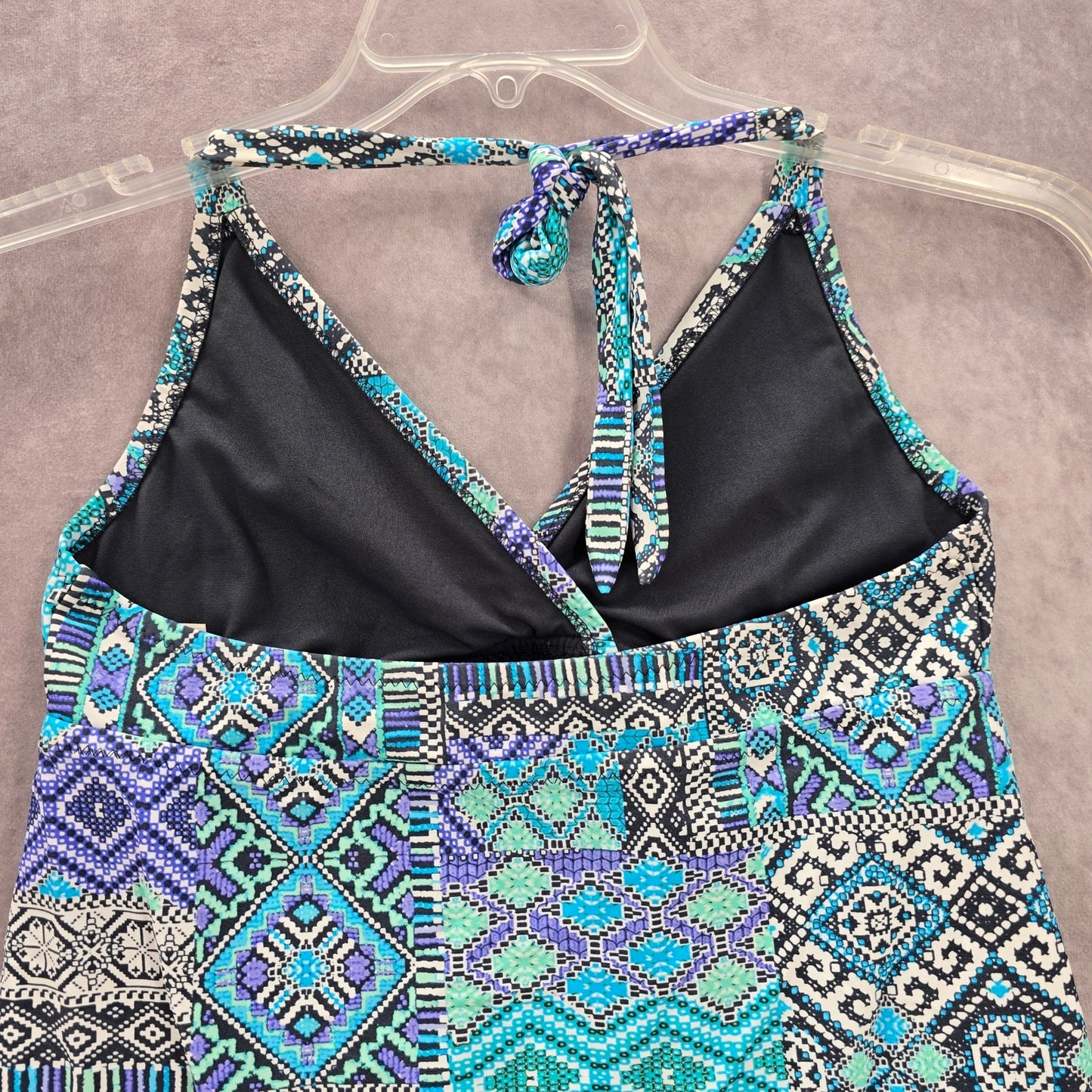 Mossimo Blue Multi Print Floral Halter Tie Swimwear Tankini Tank Top Medium M