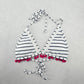 White Stripe Boho Pink Halter Tie Swim Sports Bra Beach Bikini Top M Medium