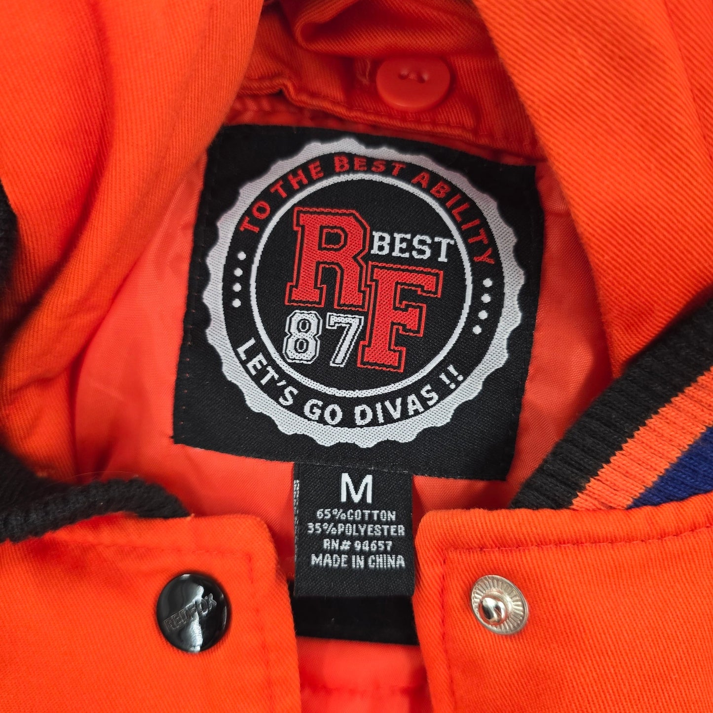 Red Fox Orange Black Varsity Puffer Hood Vintage Y2K Bomber Jacket Coat Medium M