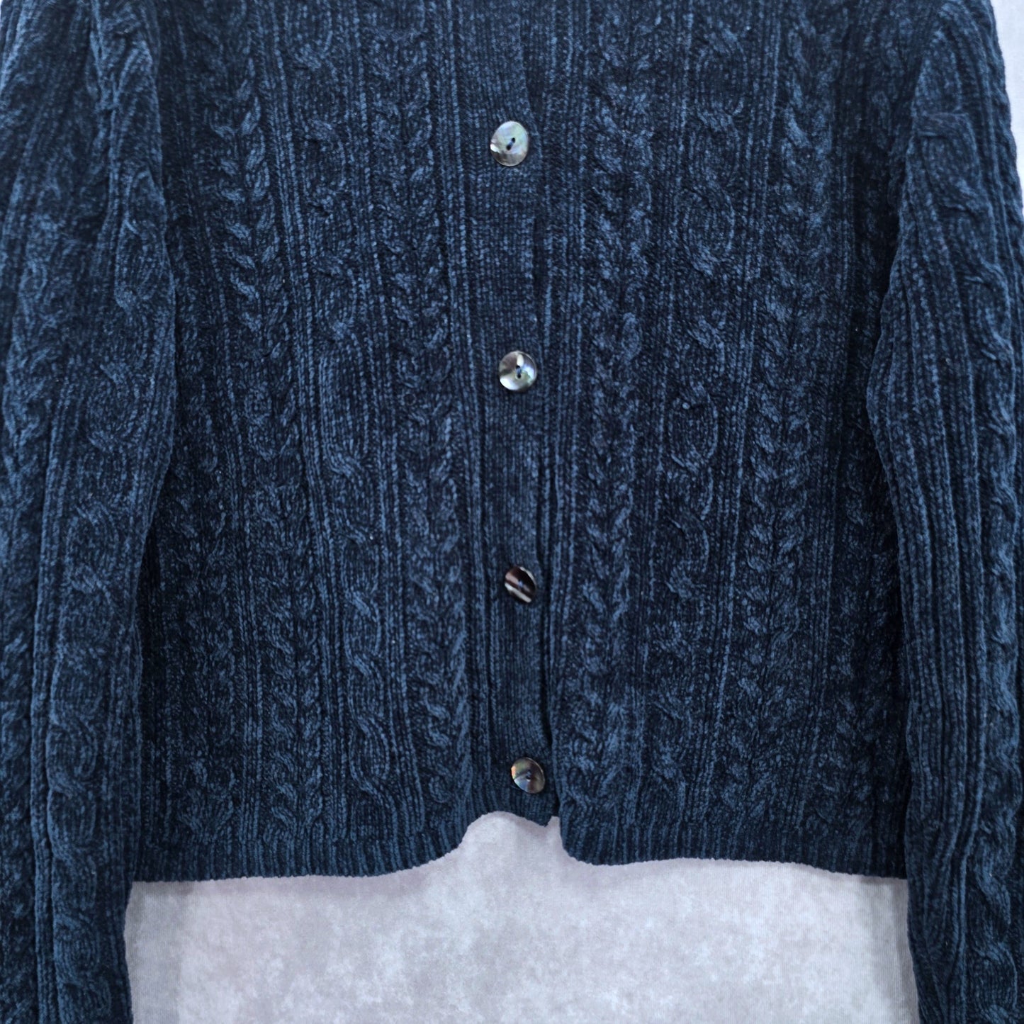 Valerie Stevens Blue Chenille Knit Granny Preppy Cozy Cardigan Sweater Large