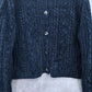 Valerie Stevens Blue Chenille Knit Granny Preppy Cozy Cardigan Sweater Large