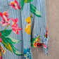 Ruby Rd Blue Stripe Floral Button Up Shirt Top Medium