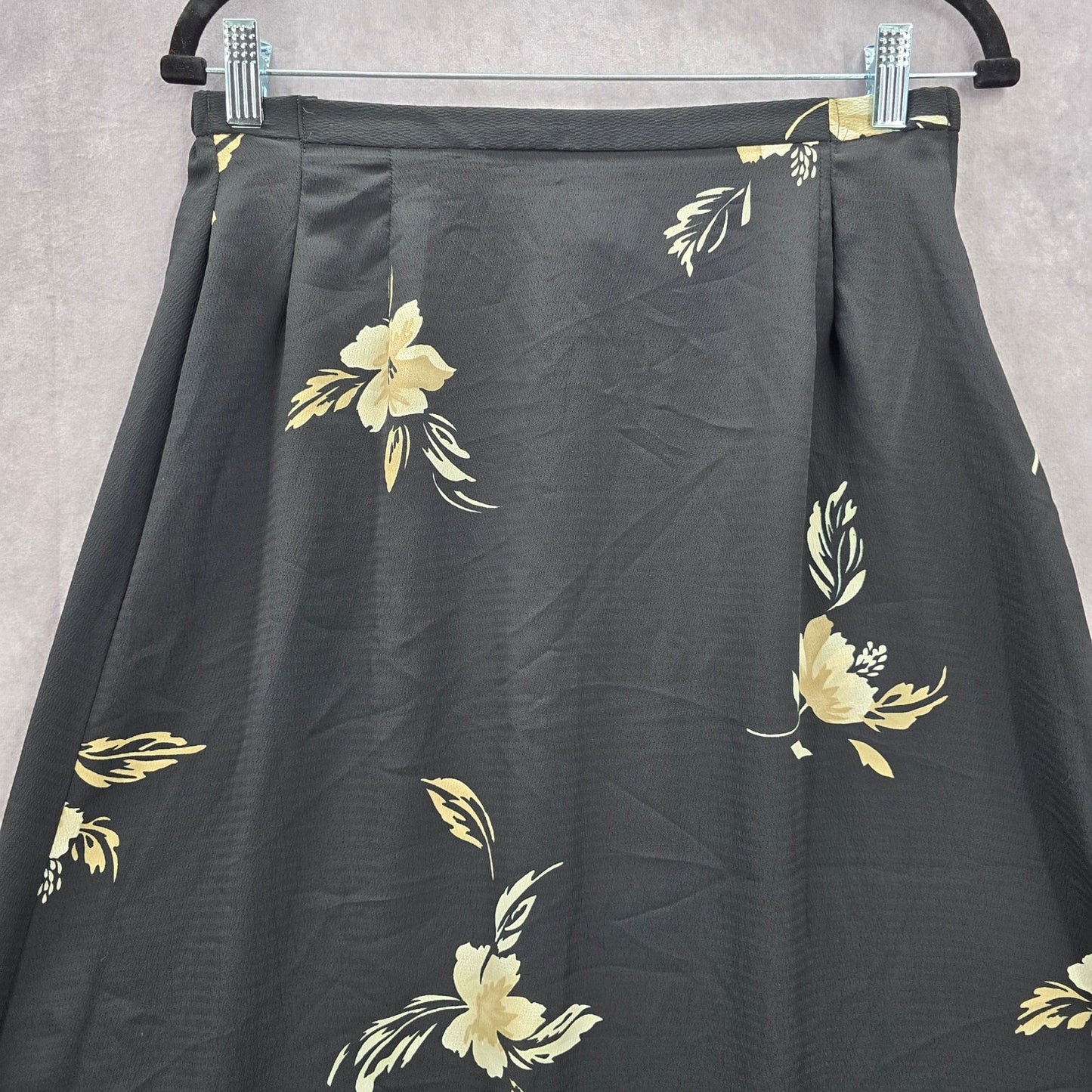 Kathie Lee Black Flare Floral Knee Length Zipper Boho Y2K Indie Skirt Plus 14