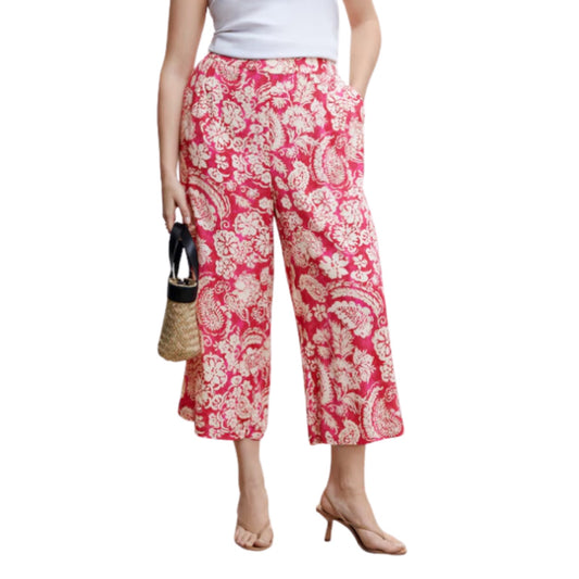 Mango Pink Floral Print Culotte Wide Leg Cropped Bottoms Pants XXL