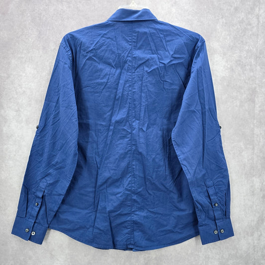 J Ferrar Blue Slim Fit Cotton Button Down Long Sleeve Work Mens Shirt XL