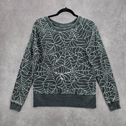 Grayson Threads Gray White Spider Web Pattern Long Sleeve Pullover Sweater Small