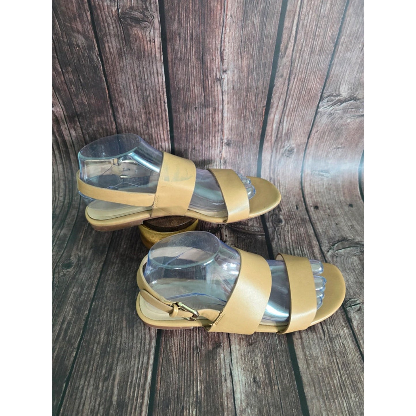 A New Day Tan Flat Strap Buckle Sandals 8.5