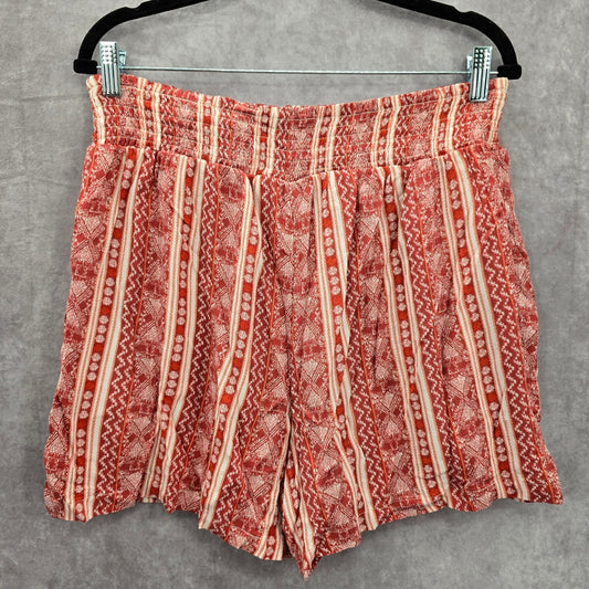 Knox Rose Red White Abstract Smock Stretch Boho Bottoms Pants Shorts Large