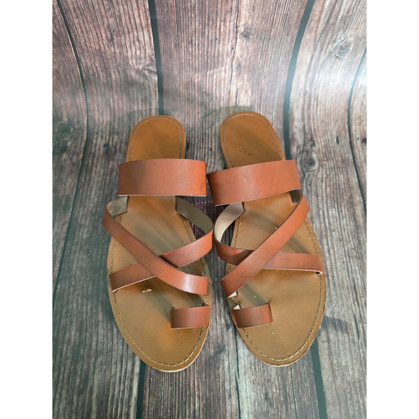 Donnaddi Brown Flat Strap Open Toe Sandals 8.5