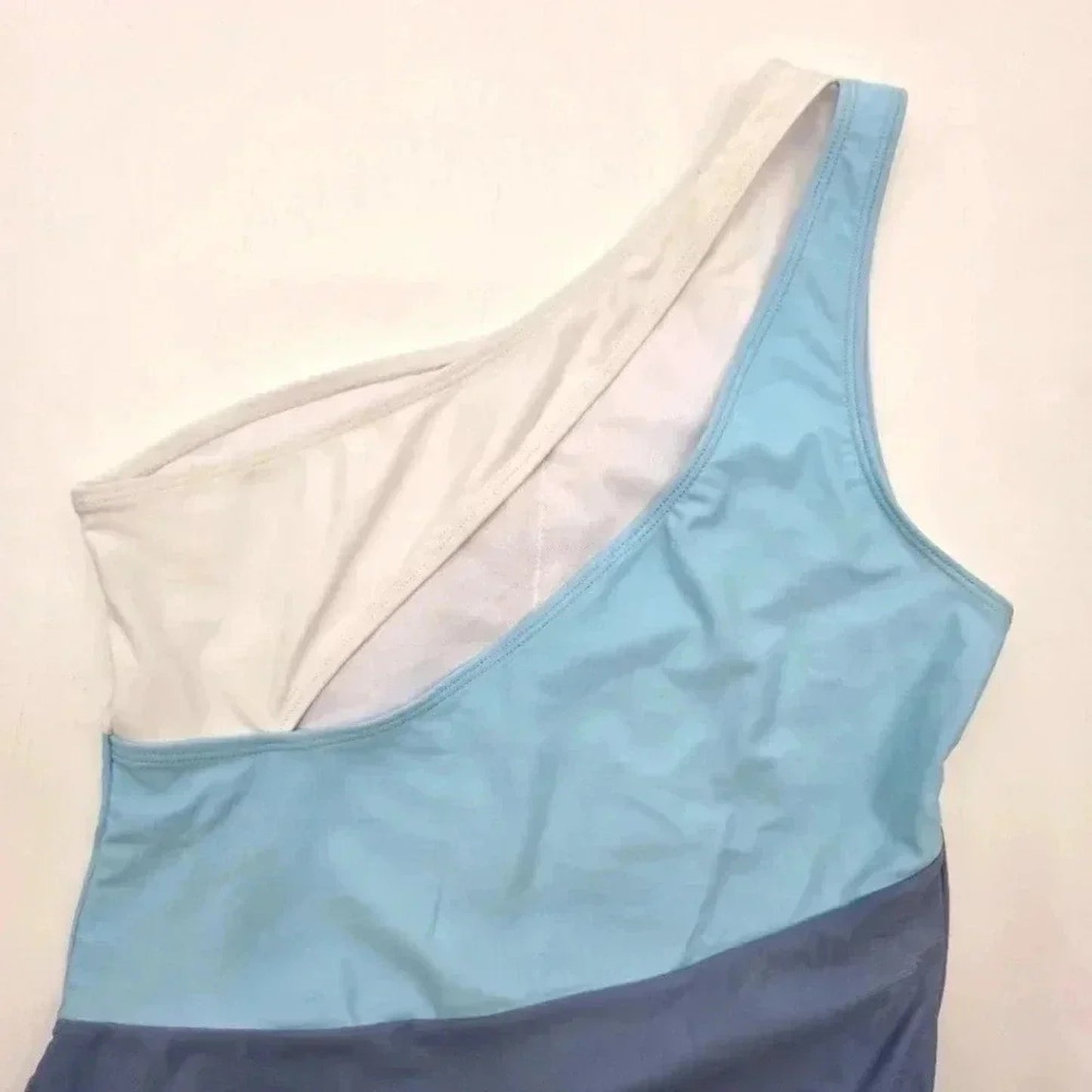 Shein One Shoulder Blue White One Piece Swimsuits Bathing Suit Medium