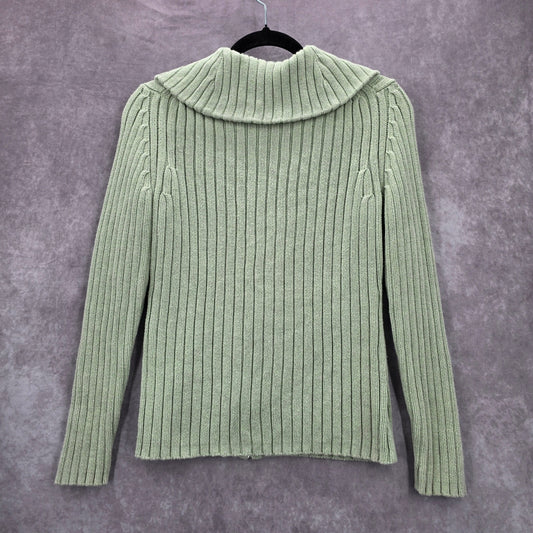 Gap Green Ribbed Long Sleeve Cotton Zip Collar Cardigan Sweater Small