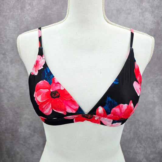 Shein Black Pink Floral Triangle Adjustable Clasp Bikini Top Swimwear Medium