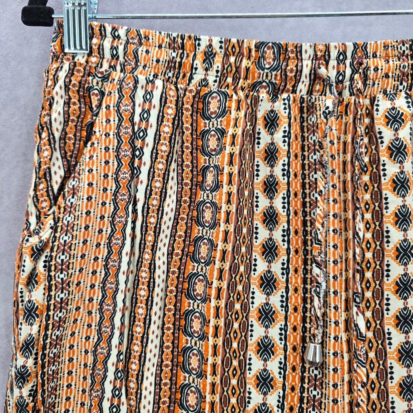 Orange Boho Floral Pullon Wide Straight Hippy Bottoms Pants S/M Small Medium