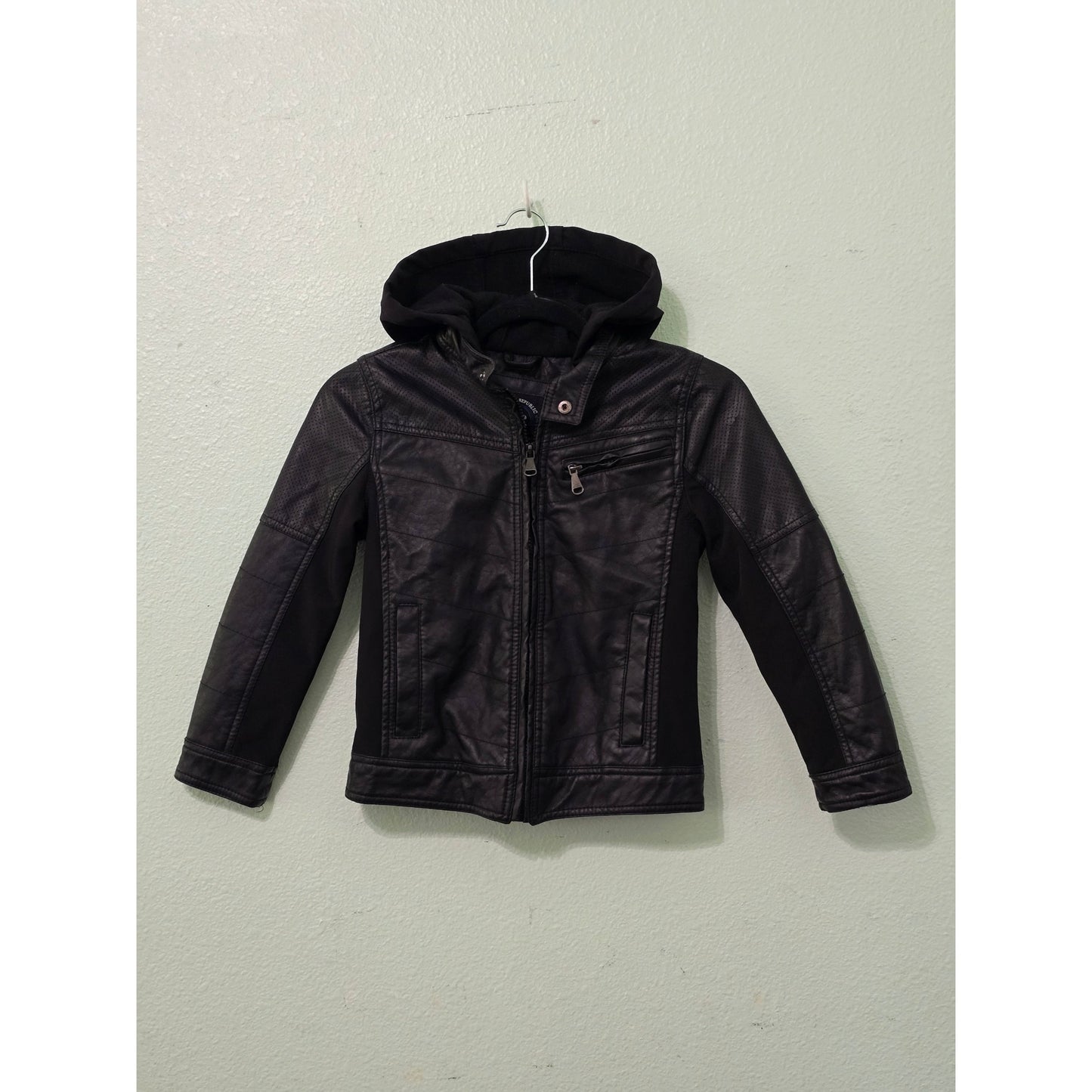 Moto Biker Rock & Roll Punk Goth Grunge Y2K Hood Zip Boys Faux Leather Jacket 7