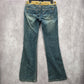 158. XOXO Blue Straight Bootcut Flare Gold Sequin Denim Pants Jeans 7/8
