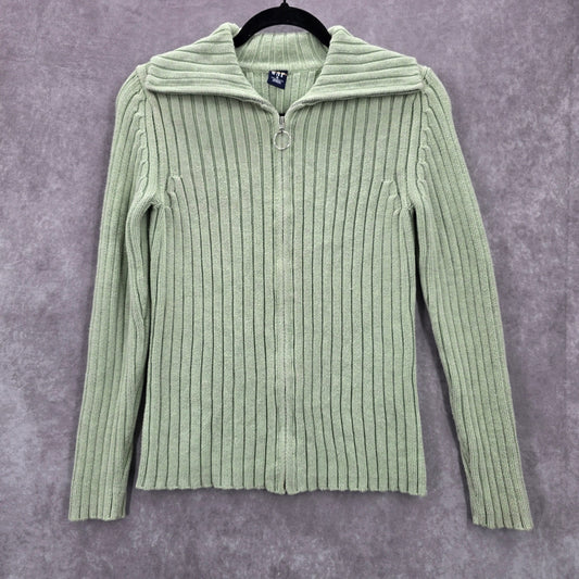 Gap Green Ribbed Long Sleeve Cotton Zip Collar Cardigan Sweater Small